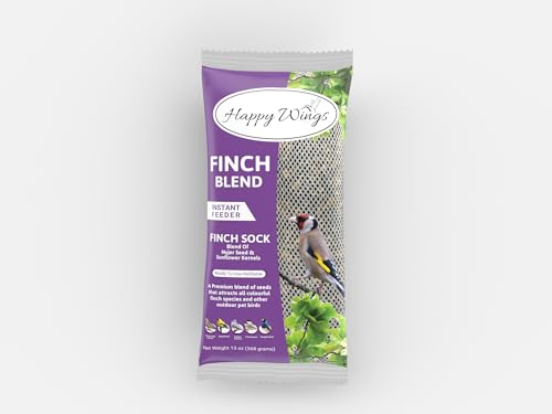 Happy Wings Finch Blend Bird Food, Mix of Sunflower Hearts/Kernels and Nyjer Seed Wild Bird Food-13 Ounce | Prefilled Sock | No Grow Seed I Bird Seeds for Wild Birds