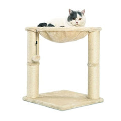 Cat Tower with Hammock and Scratching Posts for Indoor Cats, 15.8 x 15.8 x 19.7 Inches, Beige
