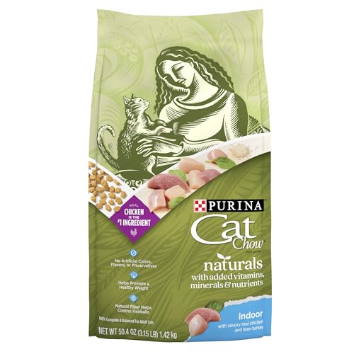 Purina Cat Chow Hairball, Healthy Weight, Indoor, Natural Dry Cat Food, Naturals Indoor - (Pack of 4) 3.15 lb. Bags