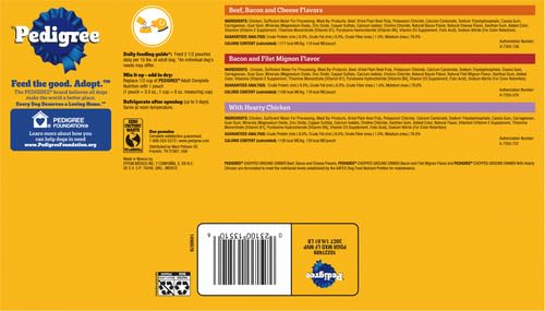 PEDIGREE CHOPPED GROUND DINNER Adult Soft Wet Dog Food 30-Count Variety Pack, 3.5 oz Pouches (Pack of 30)