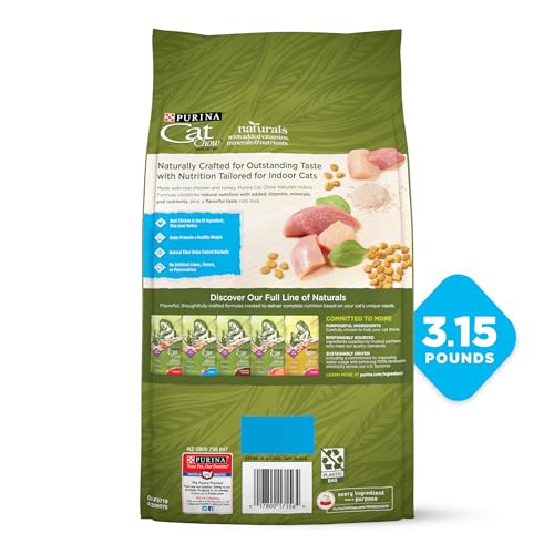 Purina Cat Chow Hairball, Healthy Weight, Indoor, Natural Dry Cat Food, Naturals Indoor - (Pack of 4) 3.15 lb. Bags