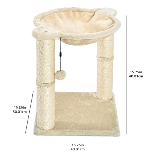 Cat Tower with Hammock and Scratching Posts for Indoor Cats, 15.8 x 15.8 x 19.7 Inches, Beige
