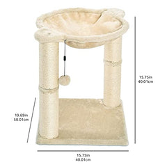 Cat Tower with Hammock and Scratching Posts for Indoor Cats, 15.8 x 15.8 x 19.7 Inches, Beige