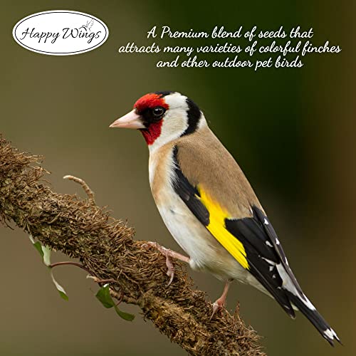 Happy Wings Finch Blend Bird Food, Mix of Sunflower Hearts/Kernels and Nyjer Seed Wild Bird Food-13 Ounce | Prefilled Sock | No Grow Seed I Bird Seeds for Wild Birds
