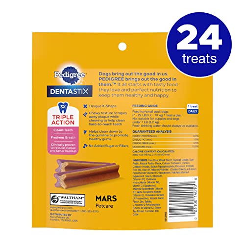 PEDIGREE DENTASTIX Dual Flavor Small Dog Dental Treats, Bacon & Chicken Flavors Dental Bones, 5.08 oz. Pack (24 Treats)