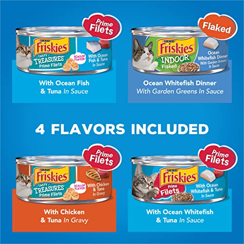 Purina Friskies Wet Cat Food Variety Pack, Oceans of Delight Flaked & Prime Filets - 5.5 oz. Cans (Pack of 40)