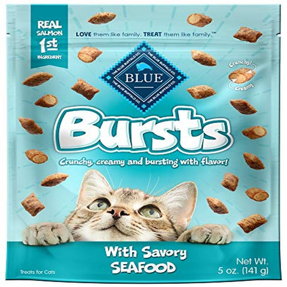 Blue Buffalo Bursts Crunchy & Creamy Cat Treats, Great for Training, Savory Seafood, 5-oz. Bag