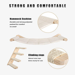 Cat Hammock, Wall Mounted Cat Climbing Shelf, 4 Step Cat Stairway Furniture with Sisal Scratching for Sleeping, Playing, Lounging and Perching