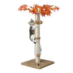 Cat Scartching Post，30-inch Cute Scartching Posts for Indoor Cats and Kittens,Natural Sisal Rope and Hanging Ball Toy, Self-Grooming Brush,Beige