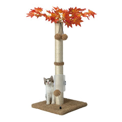 Cat Scartching Post，30-inch Cute Scartching Posts for Indoor Cats and Kittens,Natural Sisal Rope and Hanging Ball Toy, Self-Grooming Brush,Beige