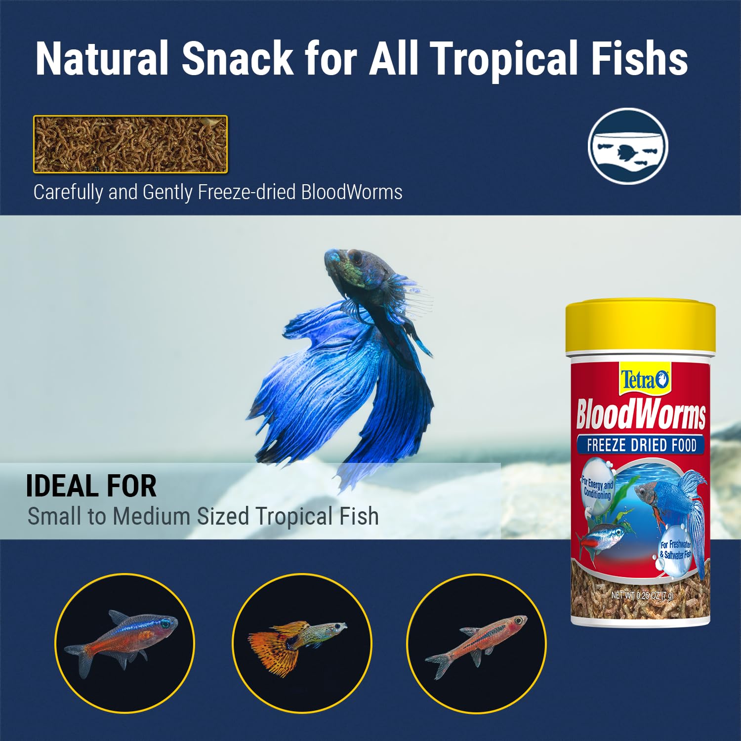 Tetra BloodWorms 0.25 Oz, Freeze-Dried Food for Freshwater and Saltwater Fish, Seafood (Pack of 1)