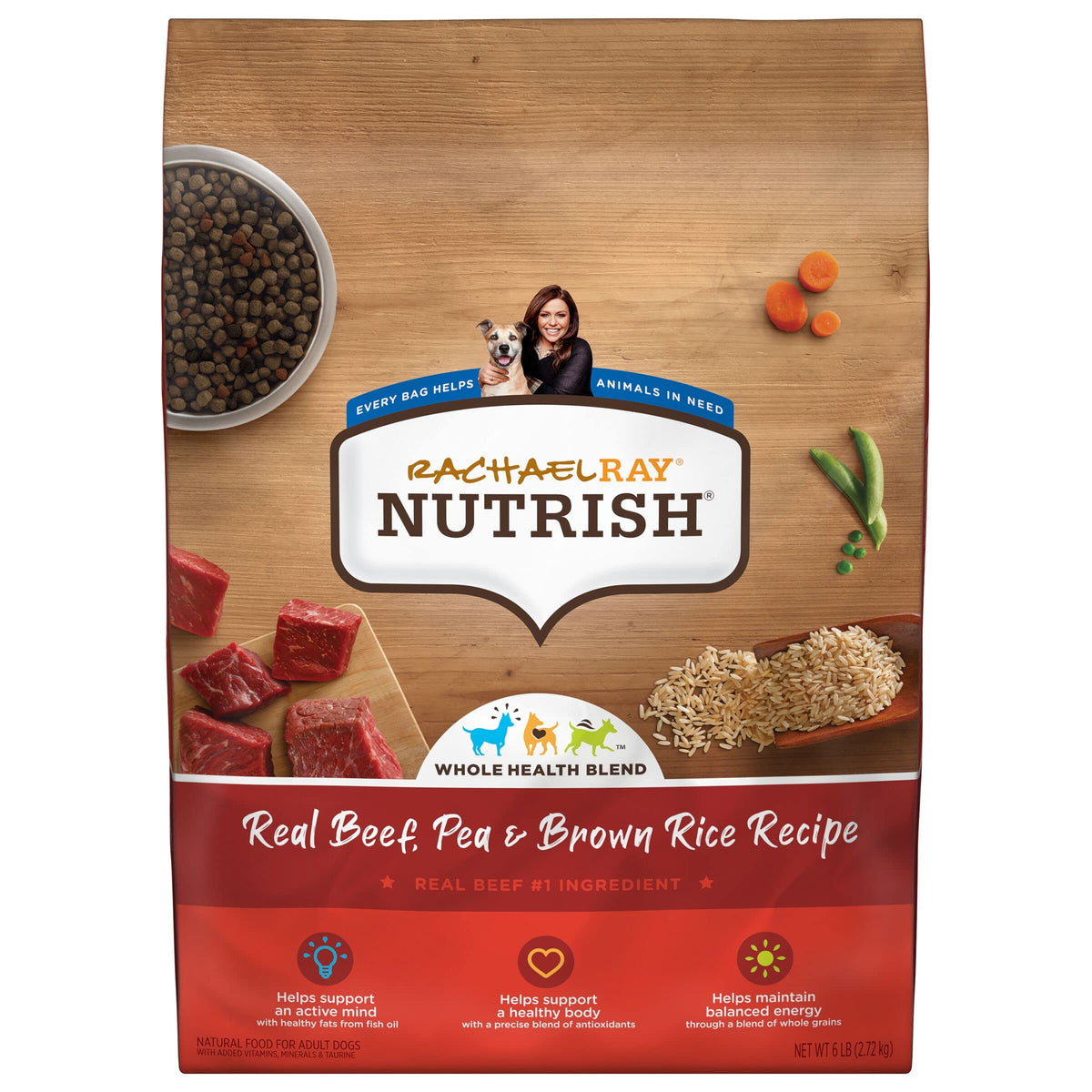 Rachael Ray Nutrish Premium Natural Dry Dog Food with Added Vitamins, Minerals & Taurine, Real Beef, Pea, & Brown Rice Recipe, 6 Pounds (Packaging May Vary)
