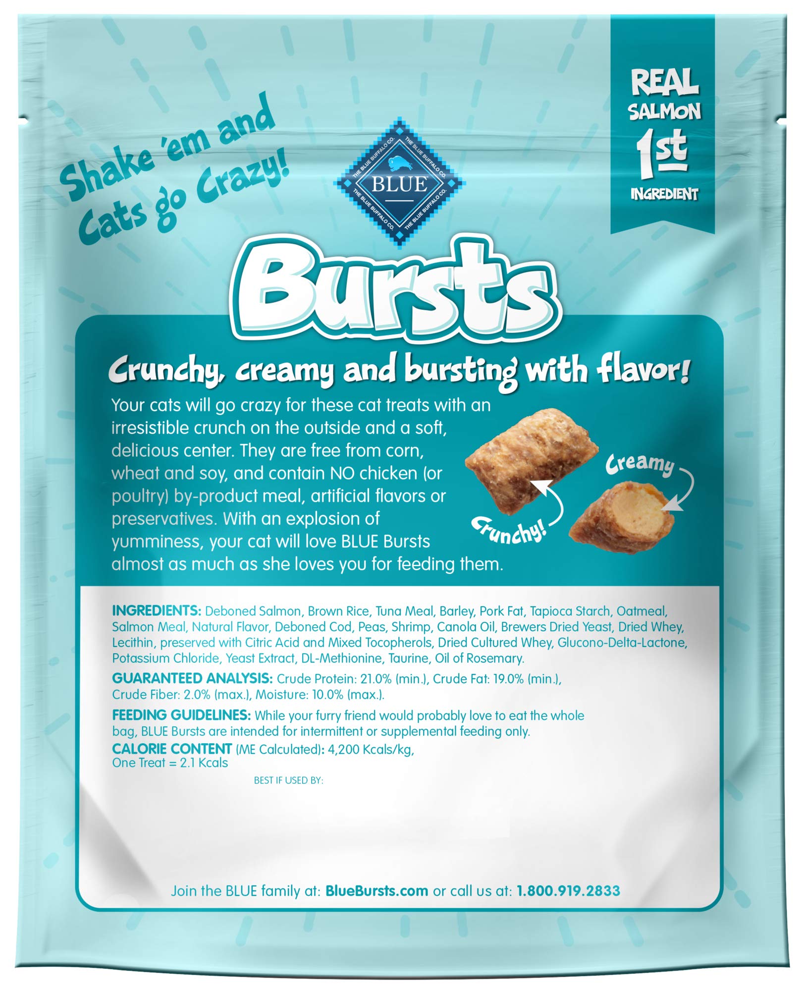 Blue Buffalo Bursts Crunchy & Creamy Cat Treats, Great for Training, Savory Seafood, 5-oz. Bag