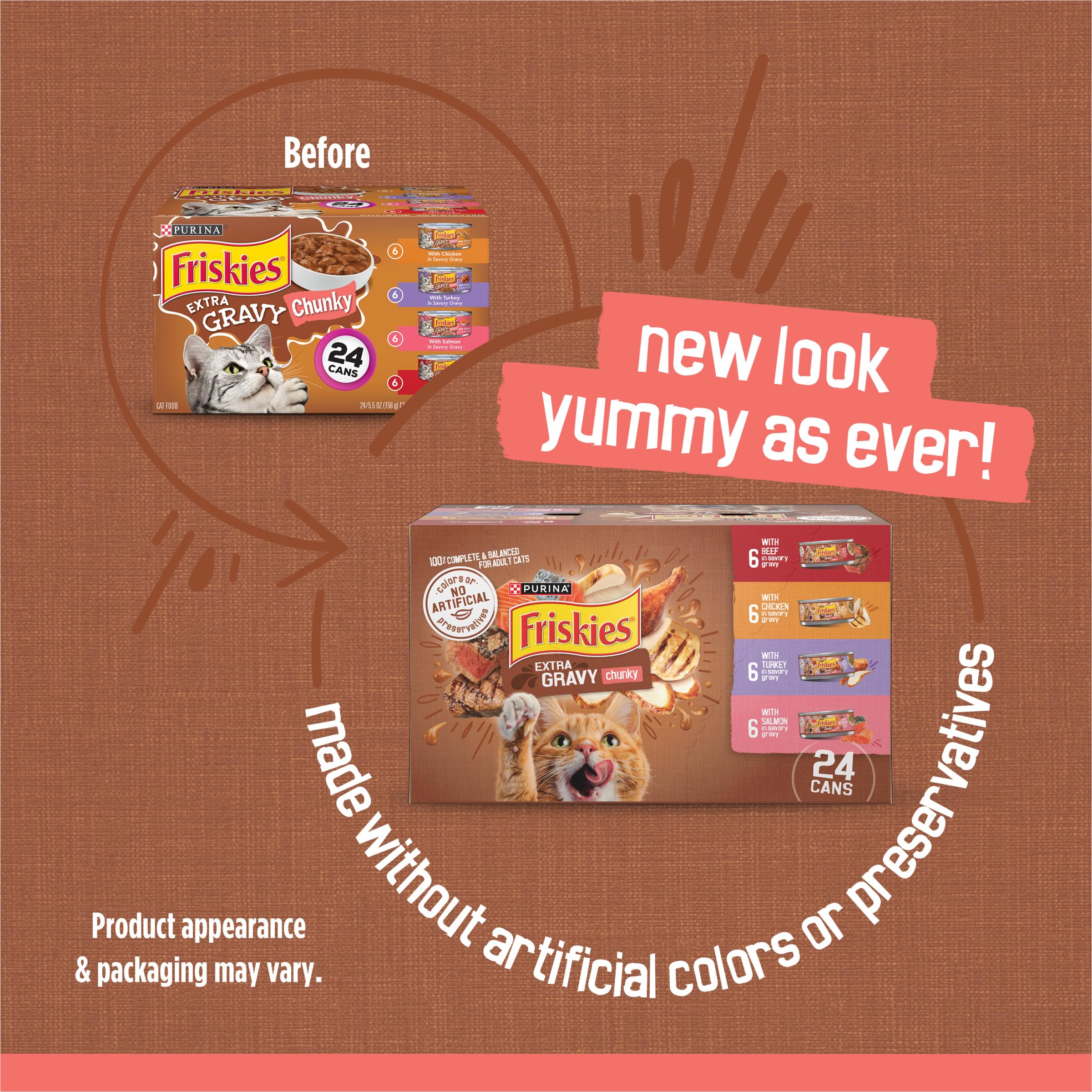 Purina Friskies Gravy Wet Cat Food Variety Pack, Extra Gravy Chunky - (Pack of 24) 5.5 oz. Cans